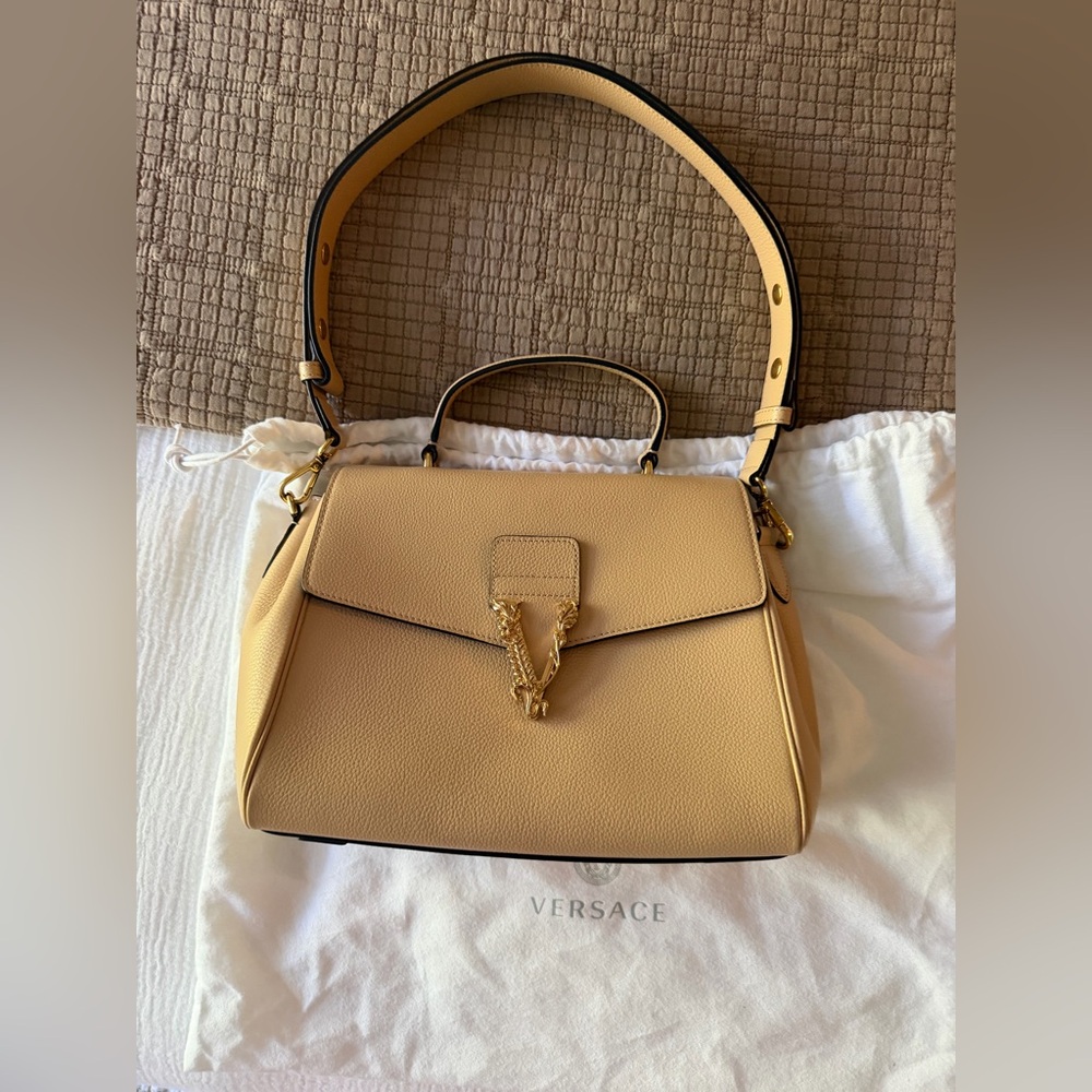 Versace Beige Satchel with Gold Accents should hand bag
